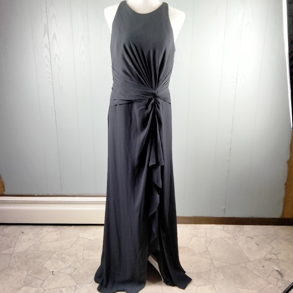 New Davids Bridal Black Bridesmaid Dress 10 Prom Dance High Neck Twist Ruffle
